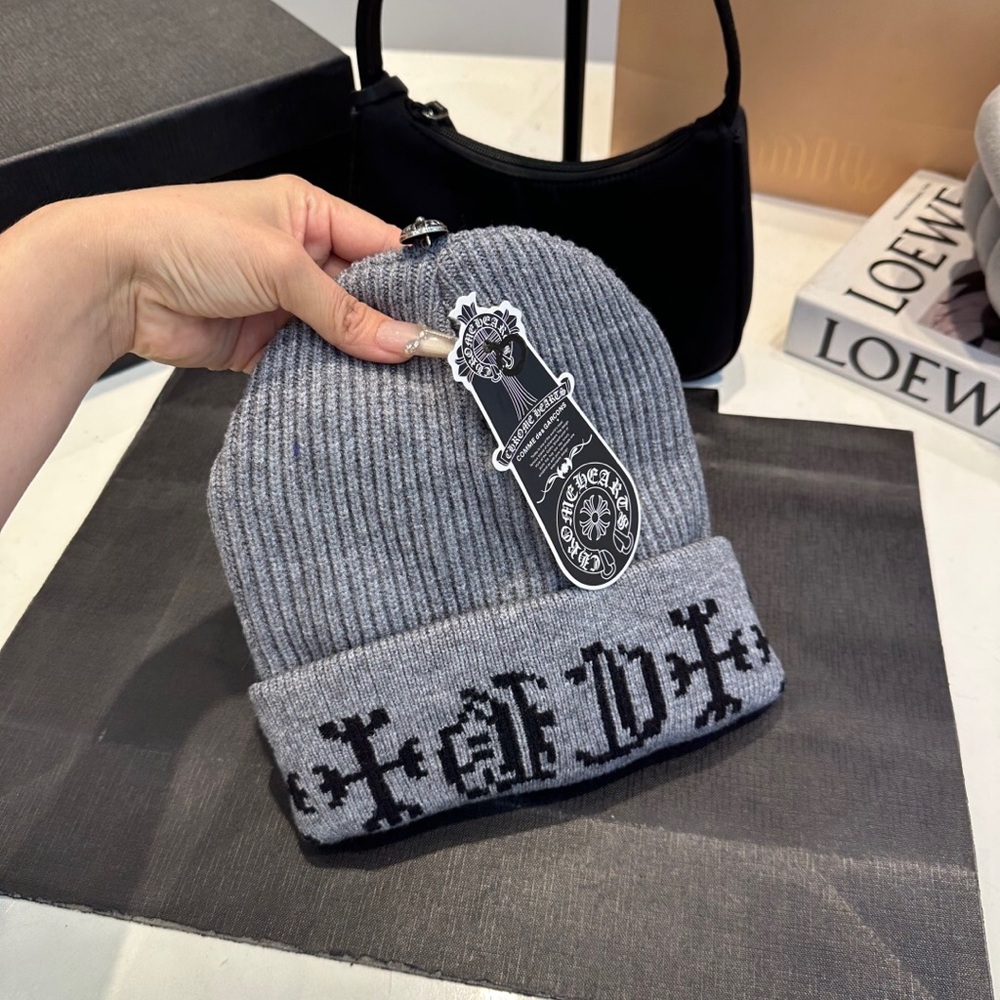 Chrome Hearts Gray Ribbed Beanie